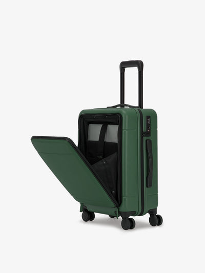 Hue carry-on hard shell luggage with front pocket in emerald green; LHU1020-EMERALD
