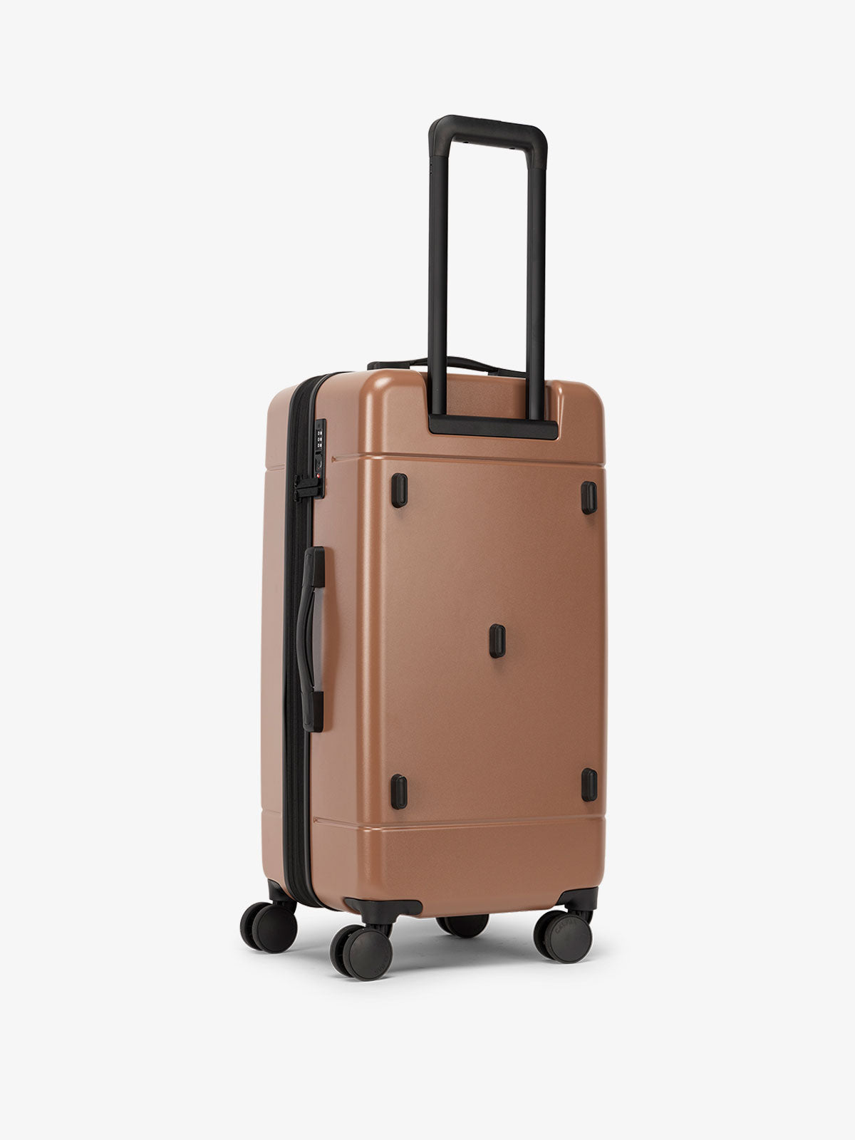 CALPAK hue medium trunk luggage with 360 spinner wheels and TSA approved lock in brown; LHU1026-HAZEL
