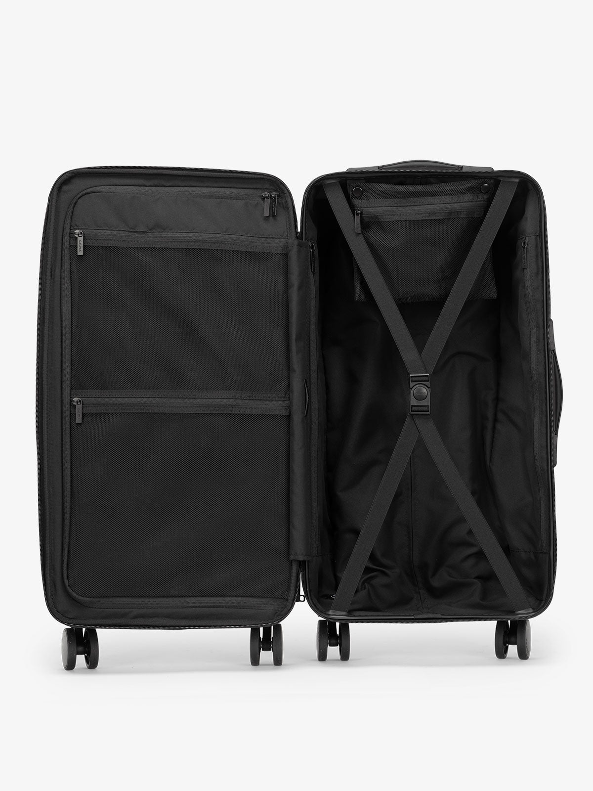 Medium Trunk Luggage by CALPAK with buckled elastic compression straps and zippered divider with multiple pockets in hazel; LHU1026-HAZEL