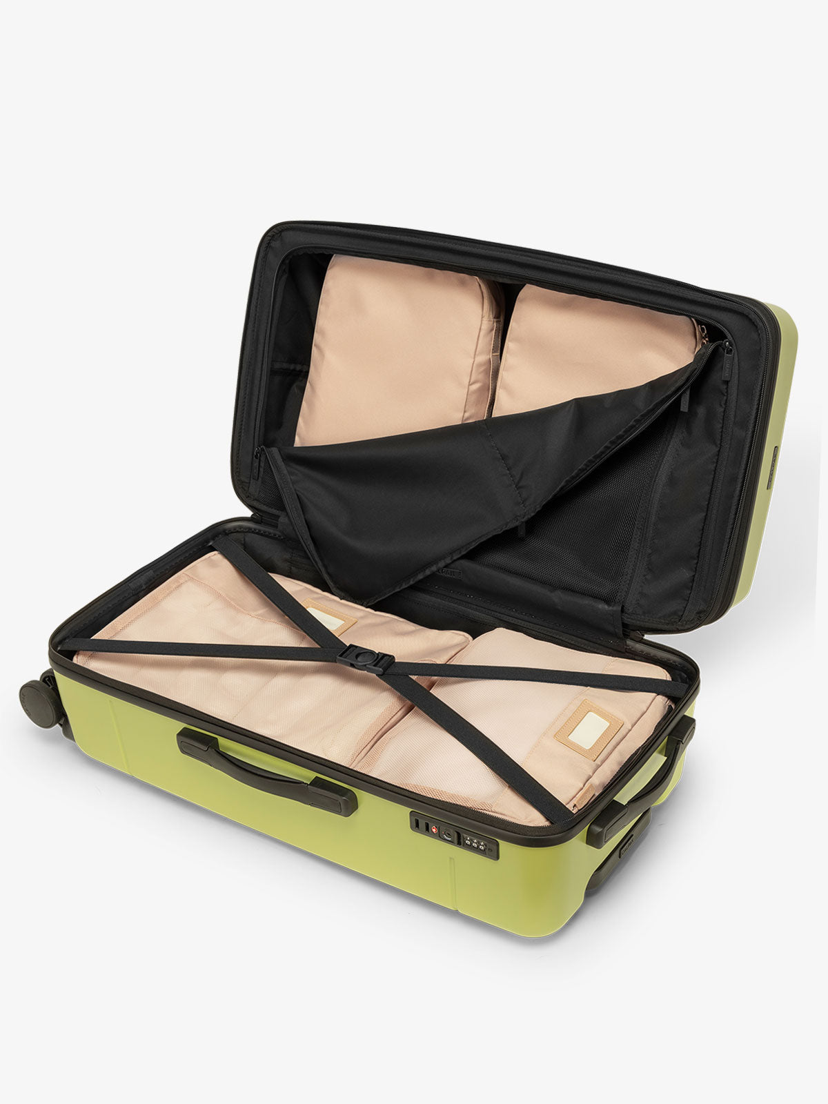 CALPAK Hue medium trunk suitcase with spacious interior and zippered divider with pockets in green key lime; LHU1026-KEY-LIME