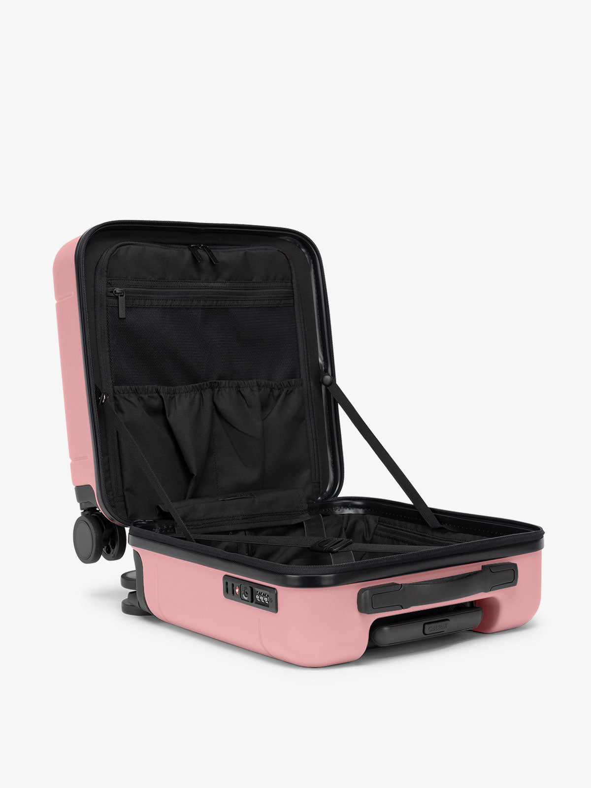 CALPAK Hue small carry-on featuring compression straps in pink mauve; LHU1014-MAUVE