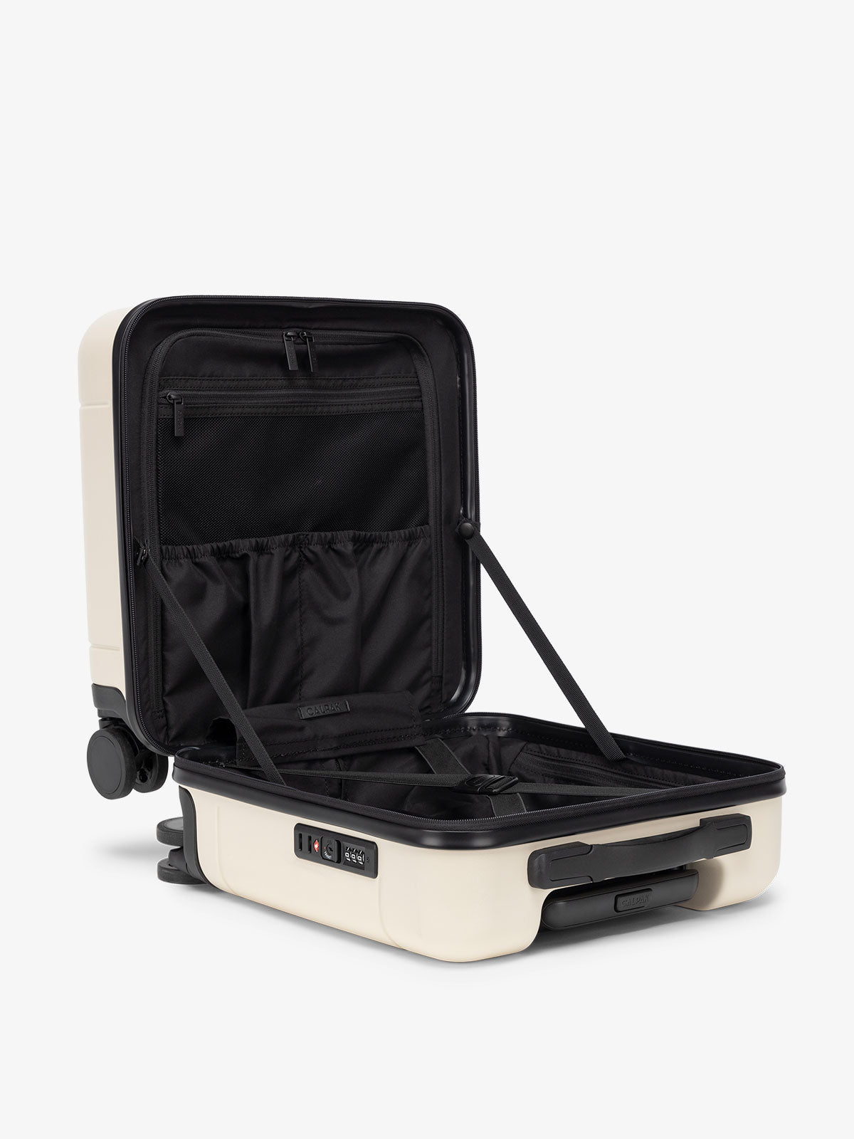 CALPAK Hue small rolling travel bag with compression straps and multiple pockets; LHU1014-LINEN
