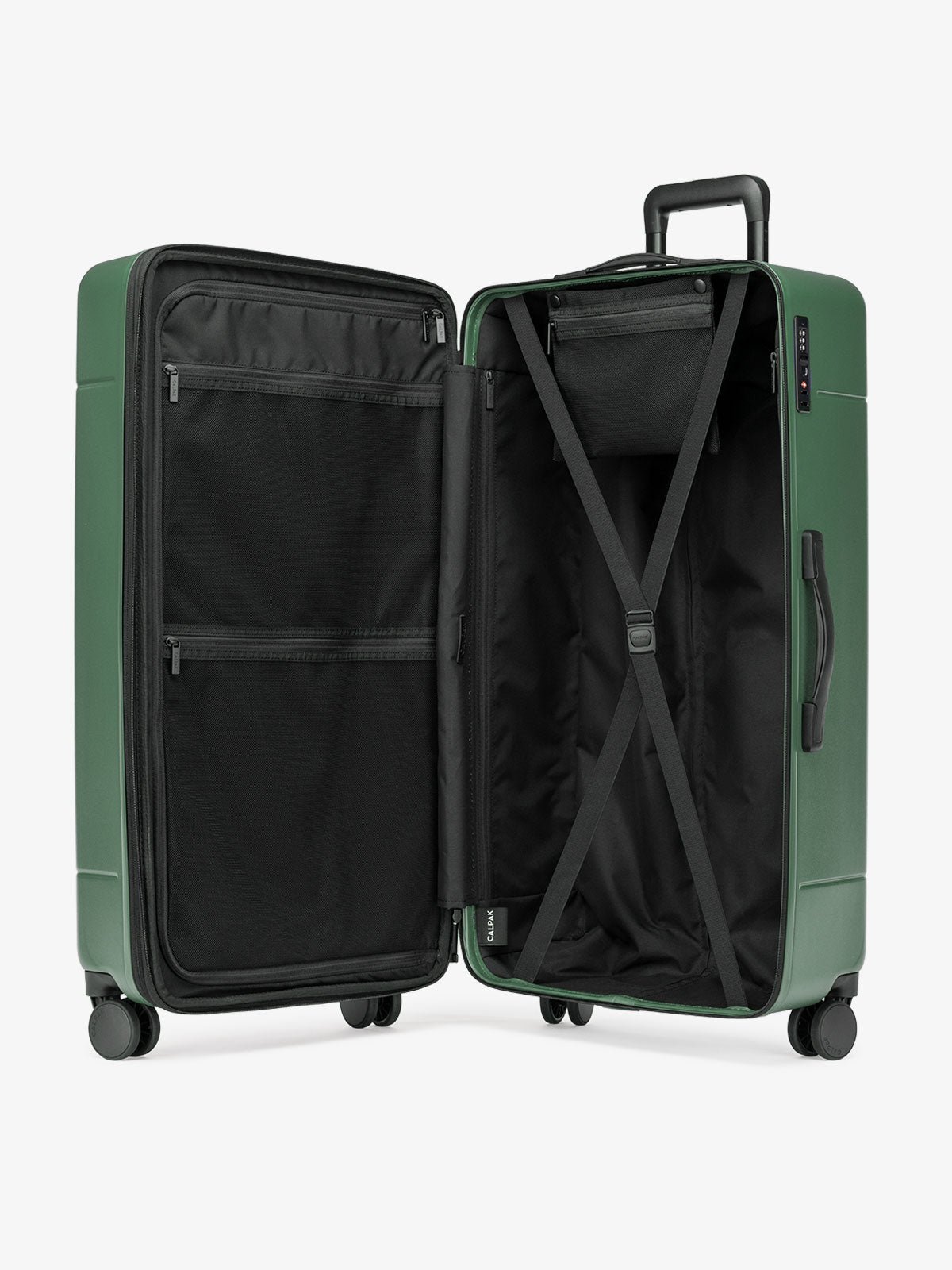 interior of hue polycarbonate trunk luggage in green emerald