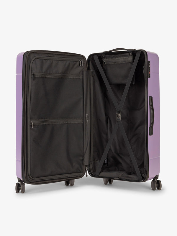CALPAK interior of hue polycarbonate trunk luggage in purple