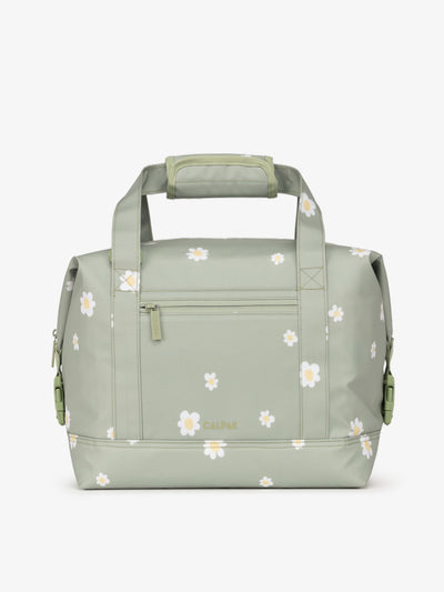 Green daisy print 17L insulated cooler bag with multiple exterior pockets and water-resistant lining; ISCL2401-DAISY