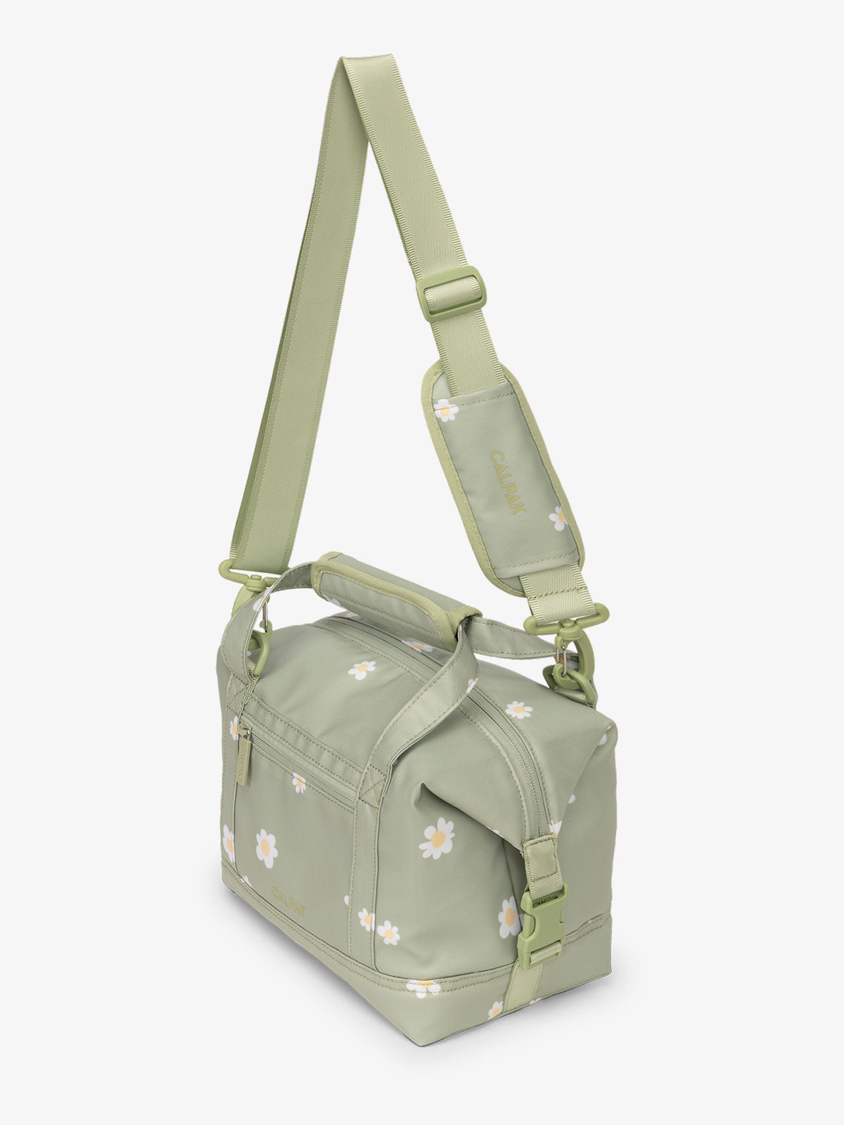 CALPAK Insulated 8L Soft-Sided Cooler with removable, adjustable crossbody strap in green floral print; ISCS2401-DAISY