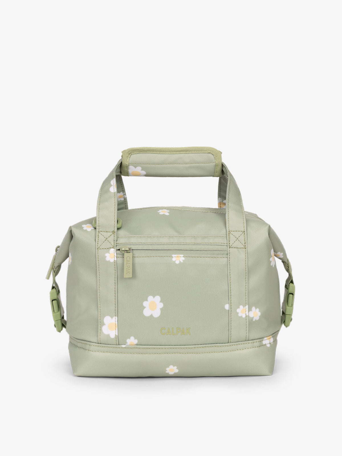 Green daisy printed 8L insulated cooler bag with multiple exterior pockets and water-resistant lining by CALPAK ; ISCS2401-DAISY