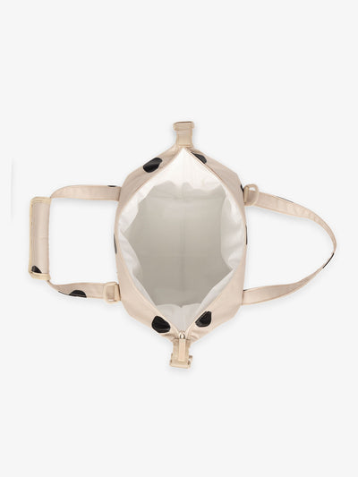 Interior of insulated cooler bag by CALPAK in polka dot