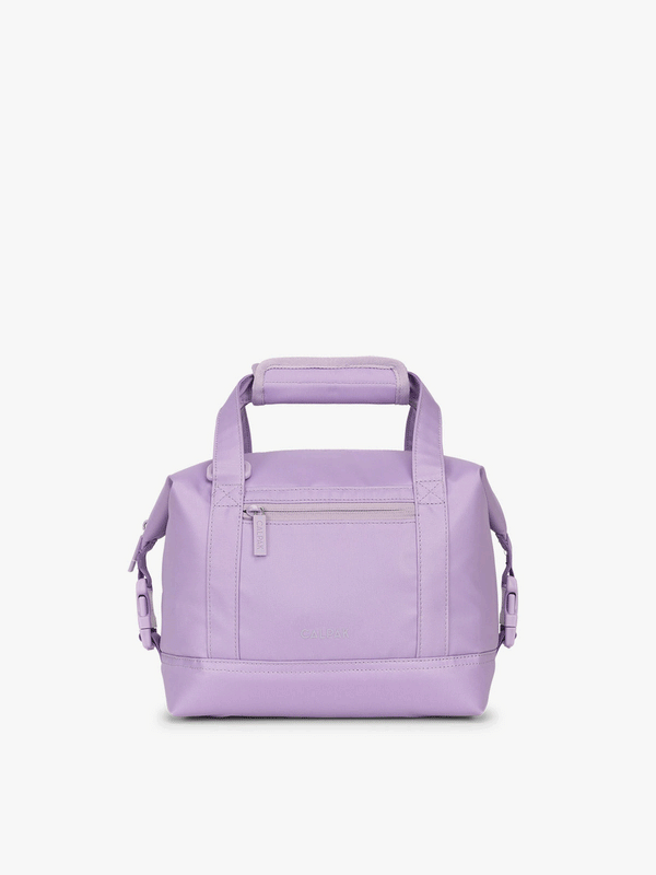 CALPAK 8L insulated cooler bag with durable TPU coated exterior material and side buckles that allow for expansion in purple orchid