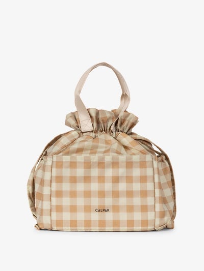 CALPAK womens lunch bag in brown gingham; ALB2001-GINGHAM