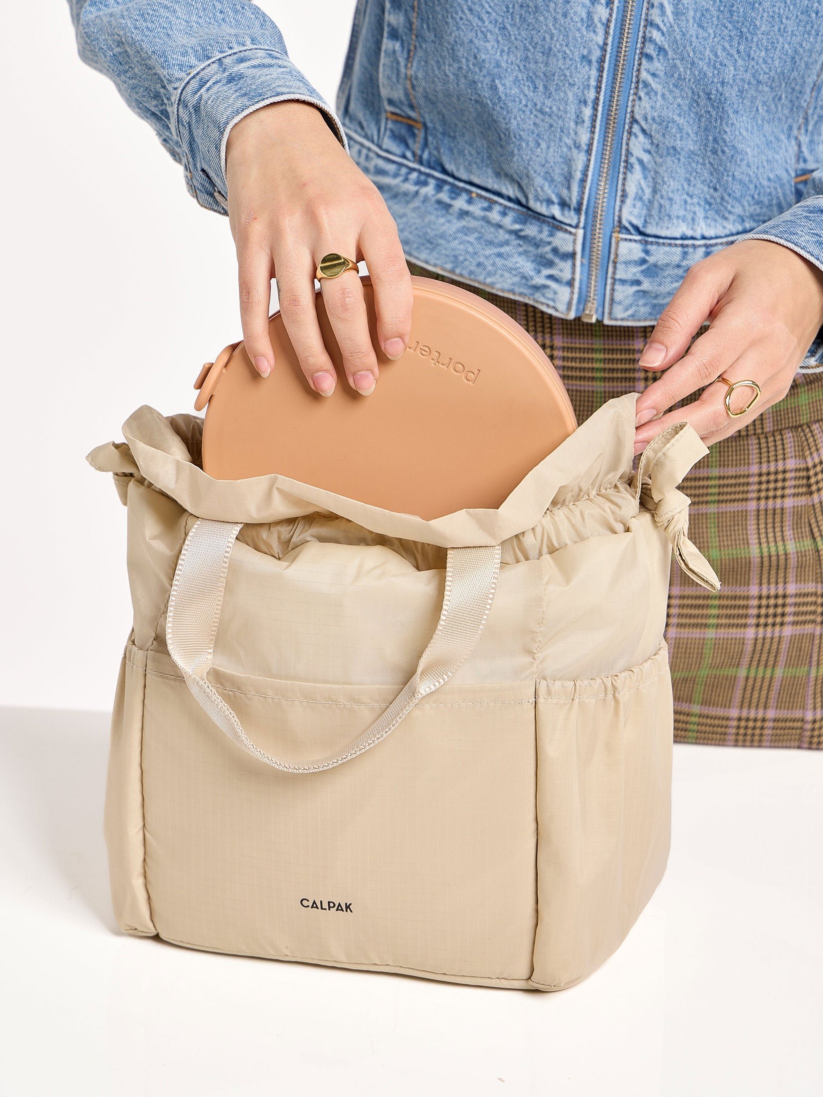 Oatmeal beige CALPAK Insulated Lunch Bag for food