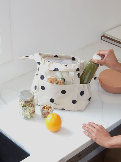 CALPAK black and white polka dots womens lunch bag; ALB2001-POLKA-DOT view 2