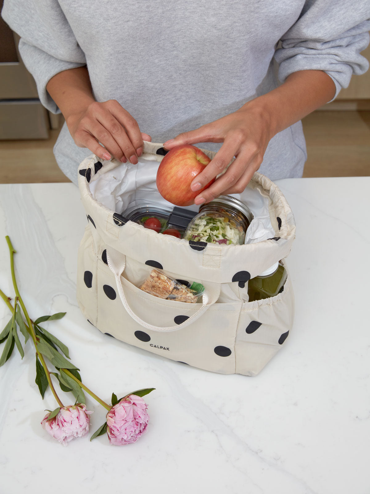CALPAK lunch bag for school; ALB2001-POLKA-DOT