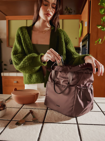 CALPAK Insulated Lunch Bag in walnut; ALB2001-WALNUT view 2