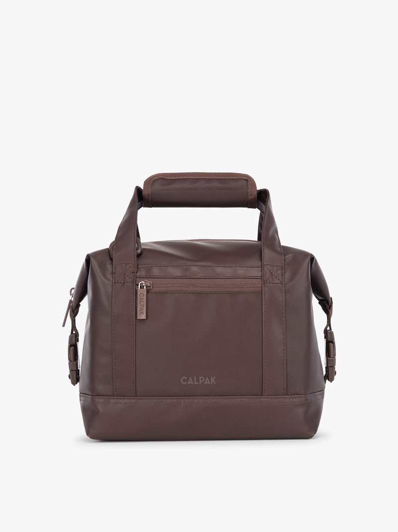 Brown Walnut 8L insulated soft sided cooler bag with multiple exterior pockets and water-resistant lining by CALPAK