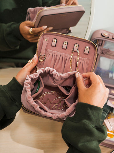pink zippered jewelry box for women; AJC2001-MAUVE