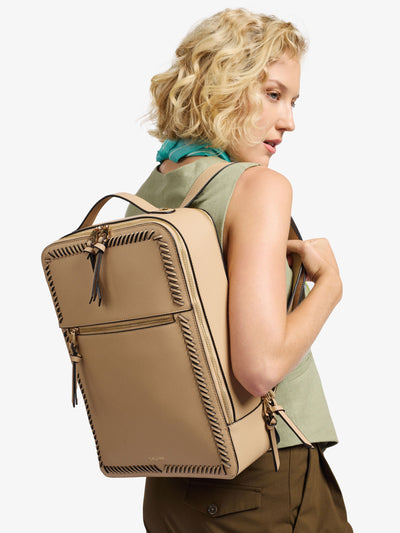 CALPAK Kaya laptop backpack in latte; BP1702-SQ-LATTE view 2
