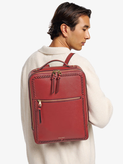CALPAK Kaya laptop backpack in red; BP1702-SQ-RED view 2