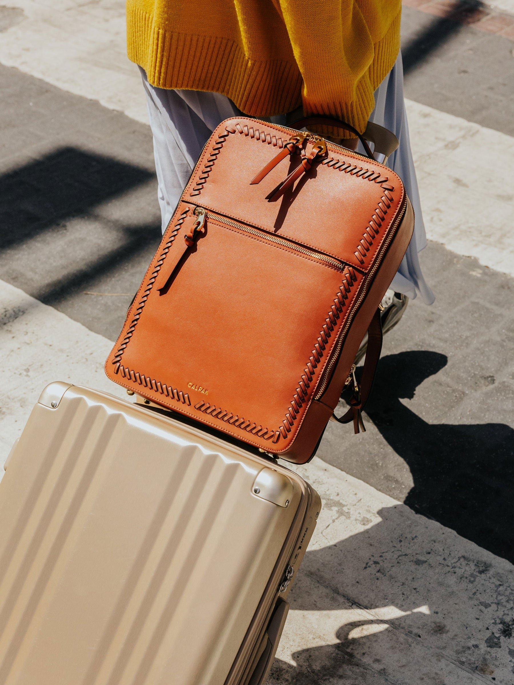 CALPAK Kaya Laptop Backpack for travel with luggage sleeve sedona