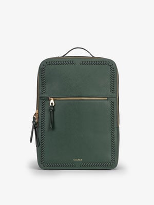 CALPAK backpack for 17 inch laptop with top handle and zippered pockets in emerald; BPY2301-SQ-EMERALD