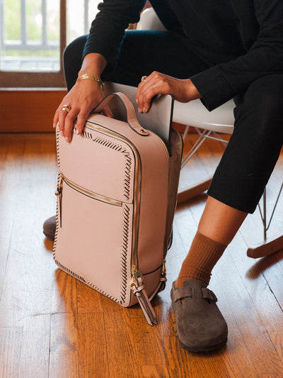 pink blush CALPAK Kaya laptop backpack for women; BP1702-SQ-BLUSH view 2