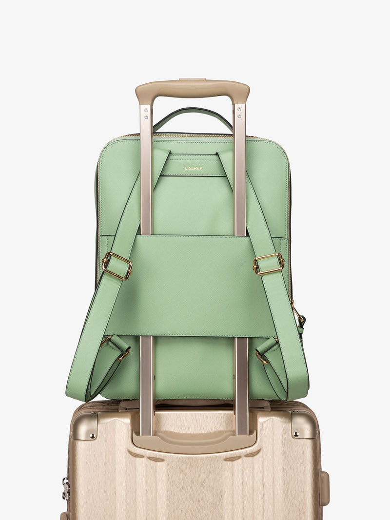 Kaya laptop backpack with luggage trolley sleeve in green honeydew