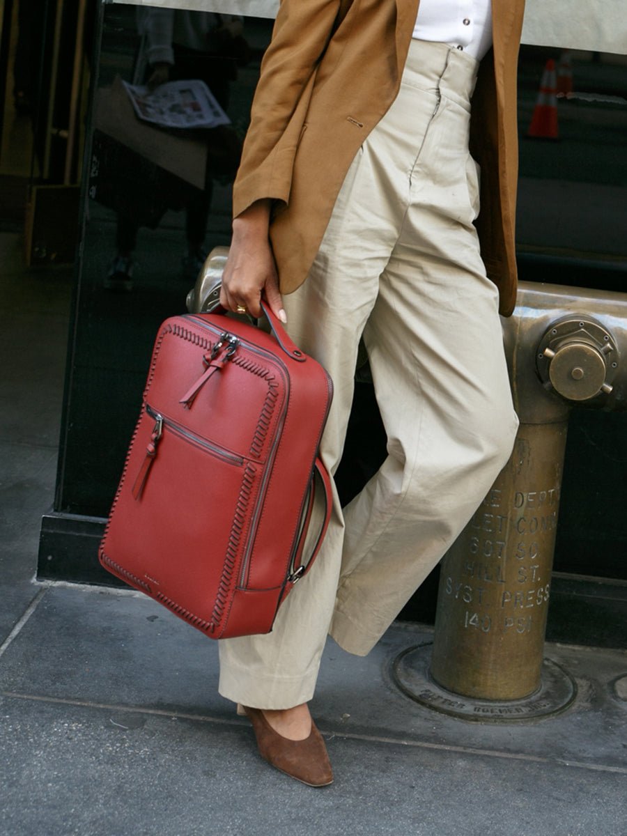 red CALPAK Kaya Laptop backpack for everyday