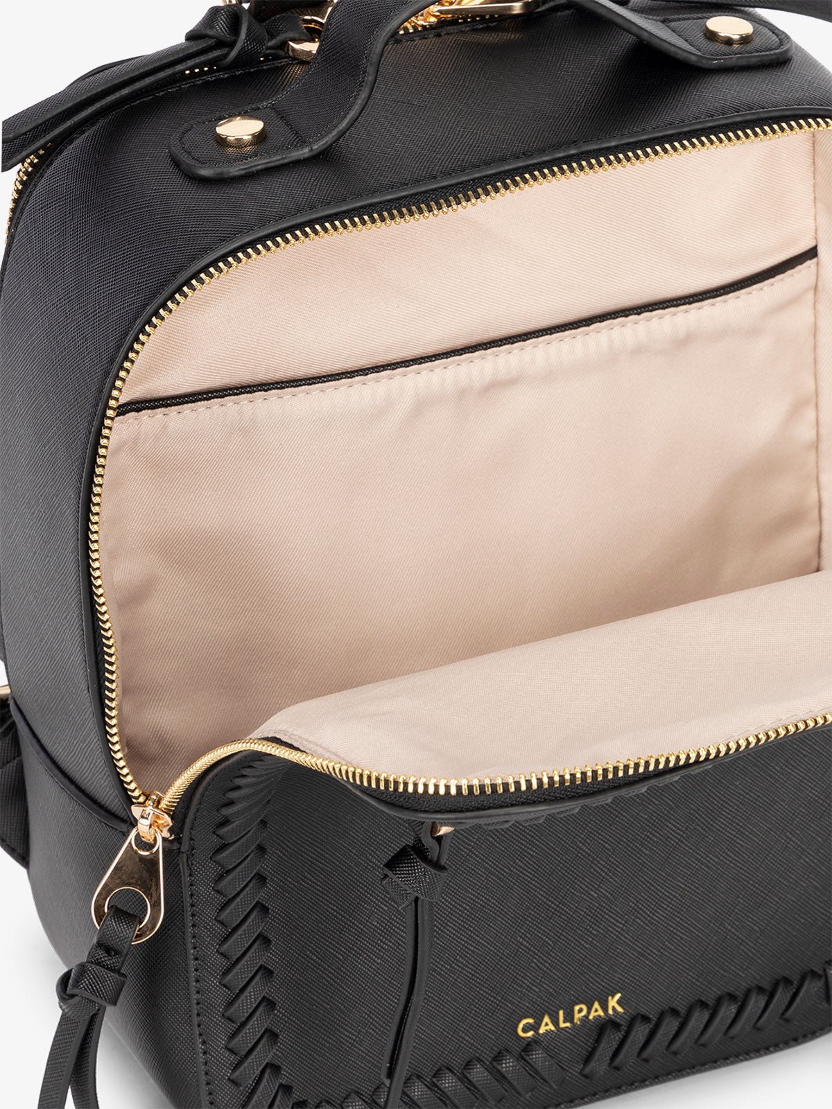 Black mini backpack interior in black