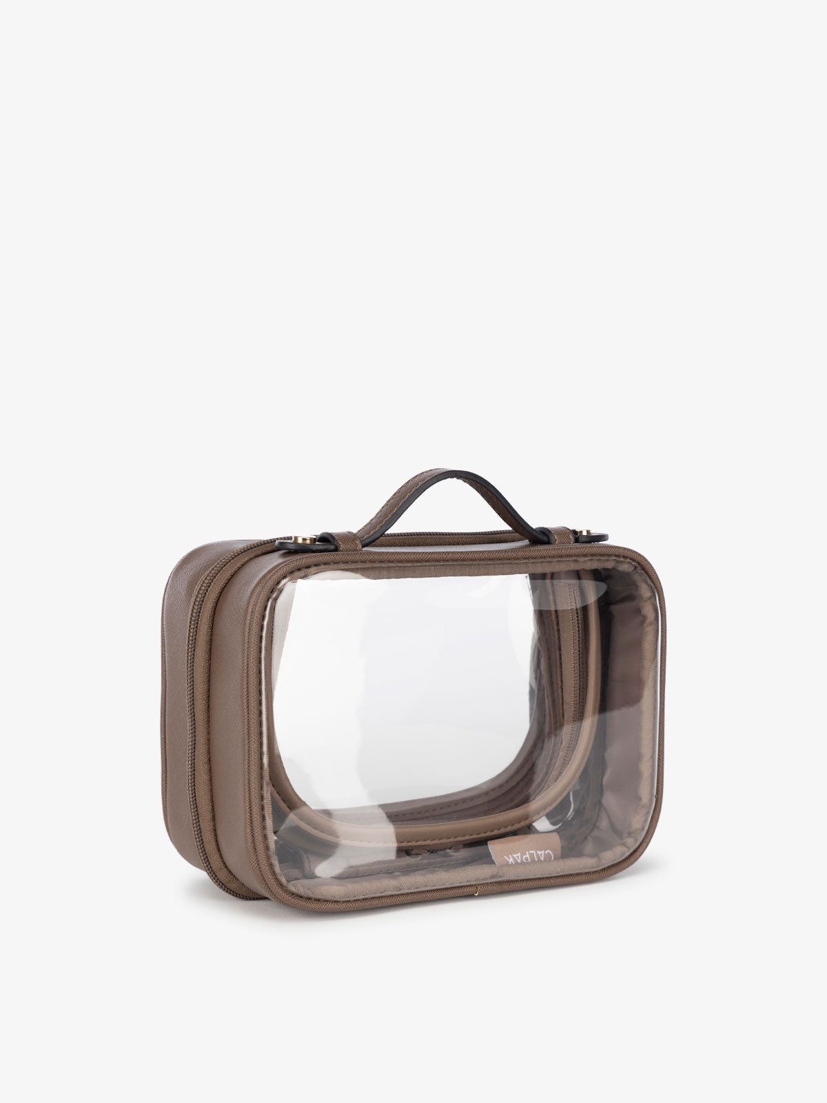 CALPAK mini clear travel cosmetics bag with handles; CCM2001-MOCHA