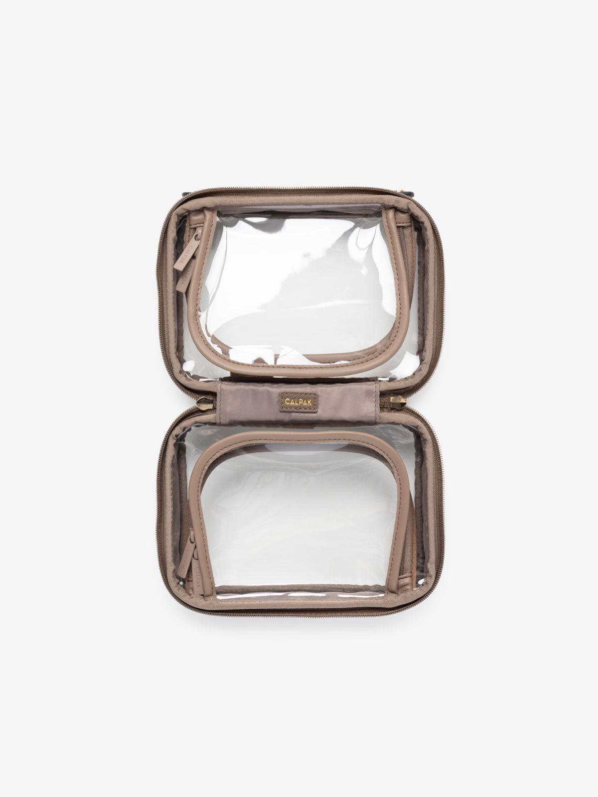 CALPAK mini transparent cosmetics case in mocha brown; CCM2001-MOCHA