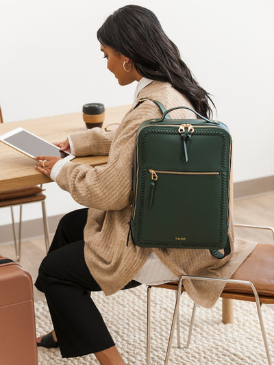 emerald green CALPAK Kaya Laptop Backpack for 15 inch laptop; BP1702-SQ-EMERALD