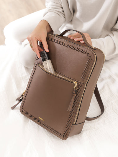 brown mocha CALPAK Kaya Laptop Backpack for 15 inch laptop; BP1702-SQ-MOCHA