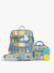 Colorful CALPAK + Miffy Kids Essentials Set with children's Large backpack, lunch bag , pencil case set on a white background with blue accents and Miffy with other animals; BCKL5000-MIFFY-BLUE-ZOO-TRIP