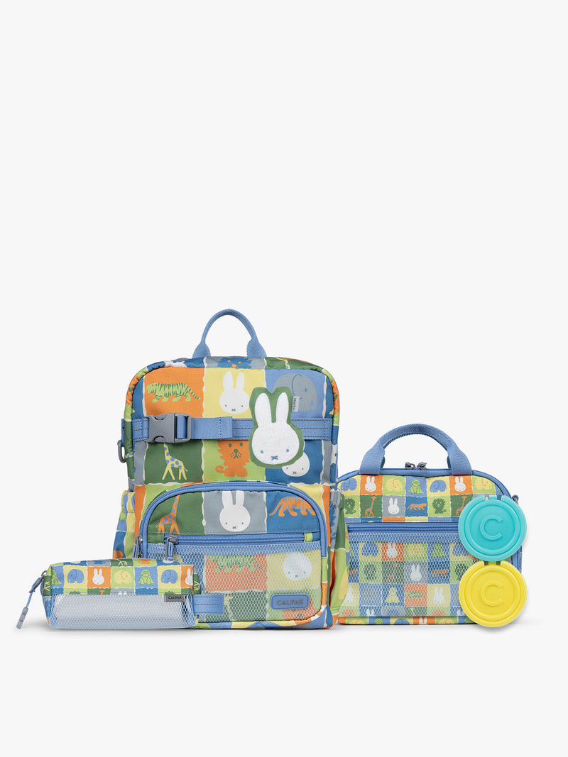 Miffy Kids School Essentials Bundle With Small Backpack | Miffy Blue Zoo Trip | CALPAK
