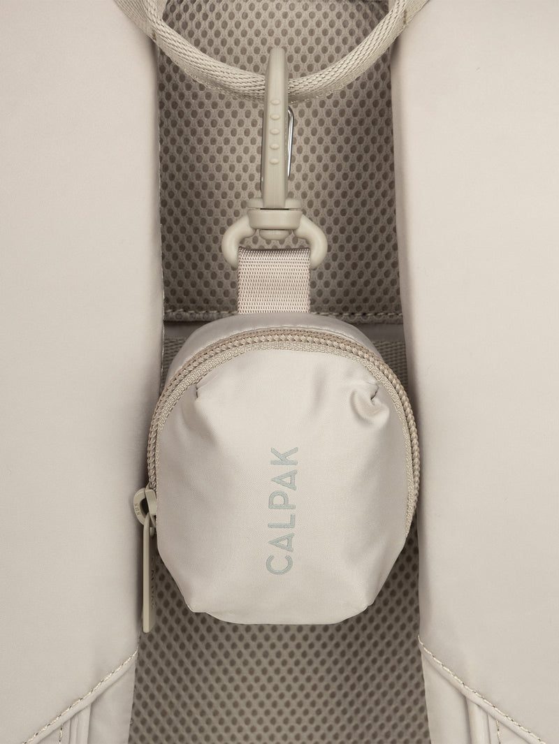 CALPAK Fit Zip Bag Charm in grey beige Greige with hook and zipper hooked on bag
