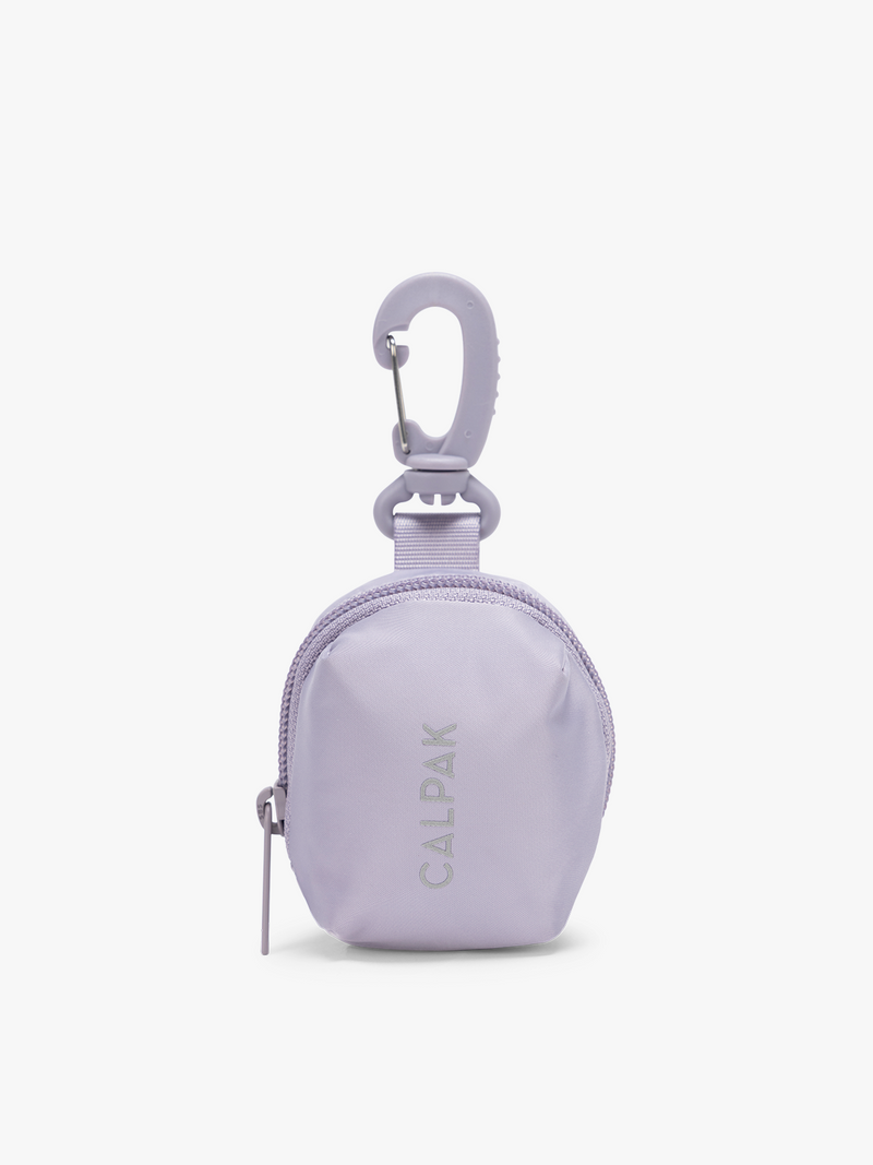 CALPAK Fit Zip Bag Charm in purple Iris with hook and zipper