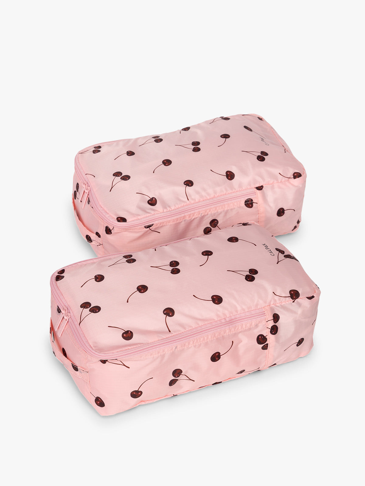 Closed CALPAK Shoe Cubes pink with cherry print; KSB2001-BLOSSOM-CHERRY