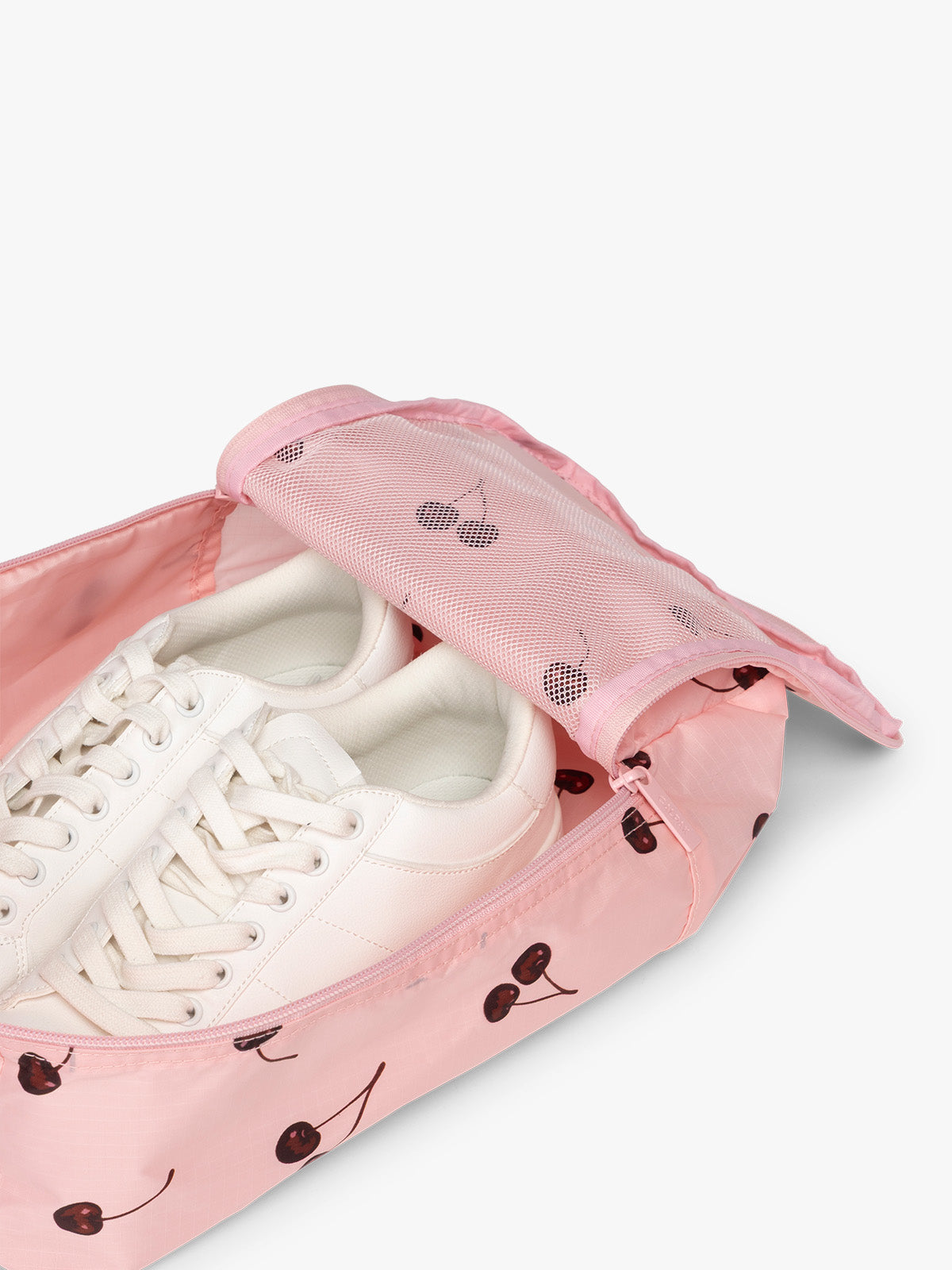 Shoe in CALPAK Shoe Cubes pink with cherry print; KSB2001-BLOSSOM-CHERRY