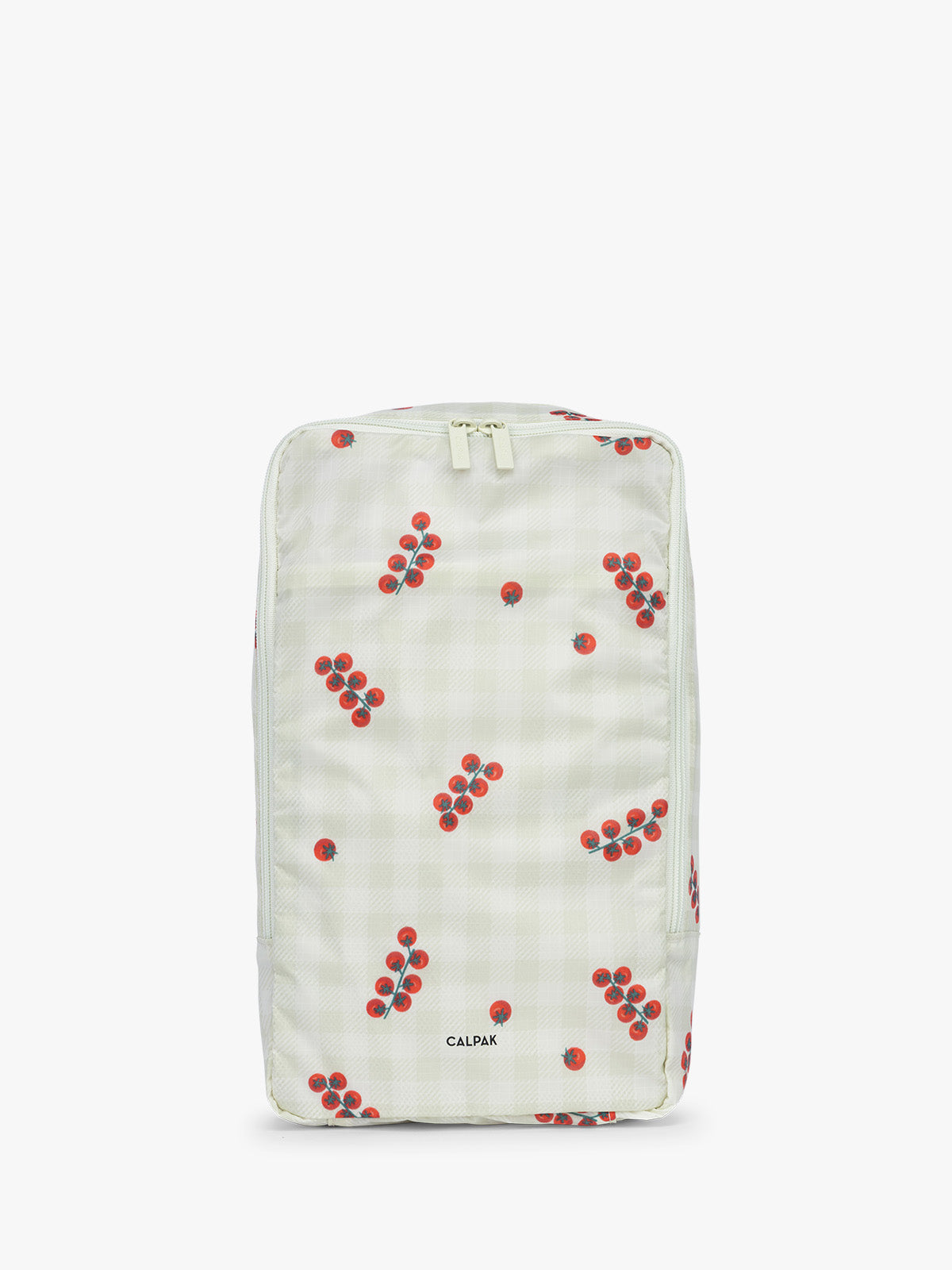CALPAK Shoe Bag in white and green gingham pattern with tomato print ; KSB2001-CELADON-TOMATO-PICNIC