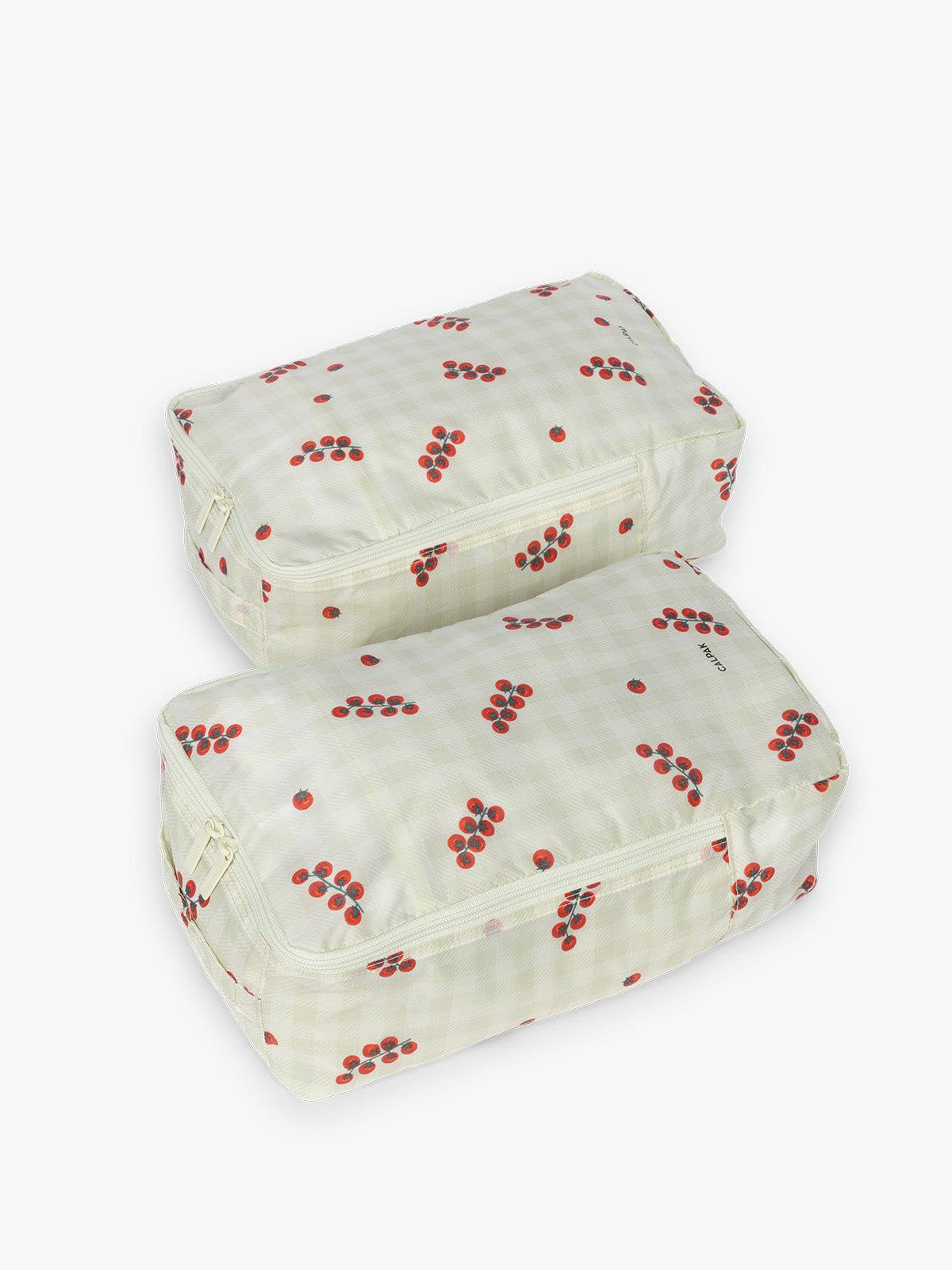 CALPAK Shoe Bag in white and green gingham pattern with tomato print set of 2 ; KSB2001-CELADON-TOMATO-PICNIC