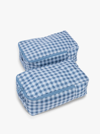 CALPAK Shoe Cubes (set of 2) in blue and white gingham print in French Blue Gingham; KSB2001-FRENCH-BLUE-GINGHAM view 1