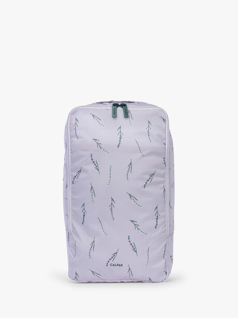 Closeup of CALPAK Shoe Cubes (set of 2) in light purple lavender print in Lavender Bloom