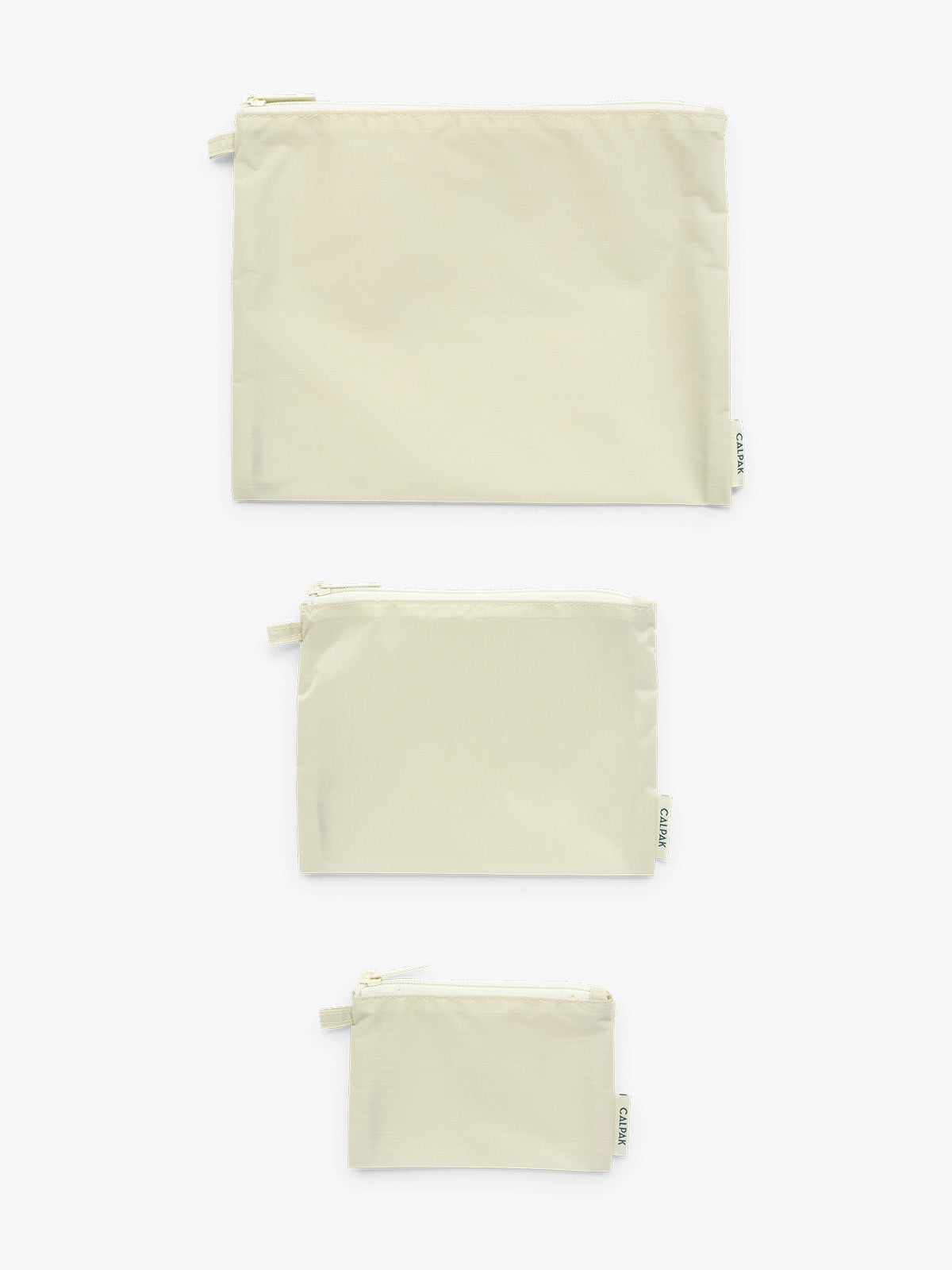 Small Medium Large sizes of CALPAK Compakt ZIppered Pouch Set in light green Celadon; KZB2001-CELADON