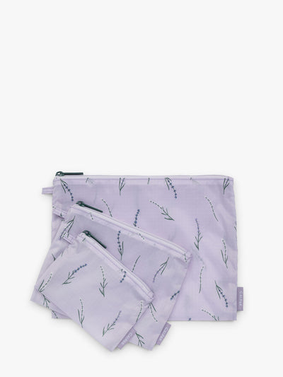 CALPAK Compakt Zip Pouch Set in light purple with lavender print; KZB2001-LAVENDER-BLOOM view 1
