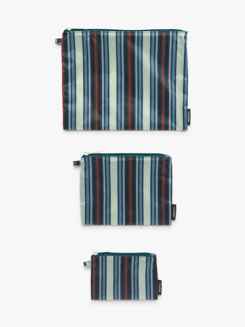 Small Medium Large CALPAK Compakt ZIppered Pouch Set in multicolor stripes
