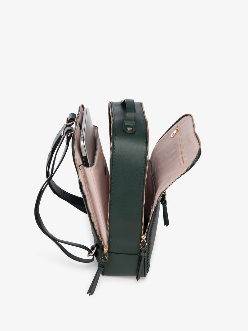 calpak kaya faux leather backpack Kaya 15 inch Laptop Backpack in Emerald