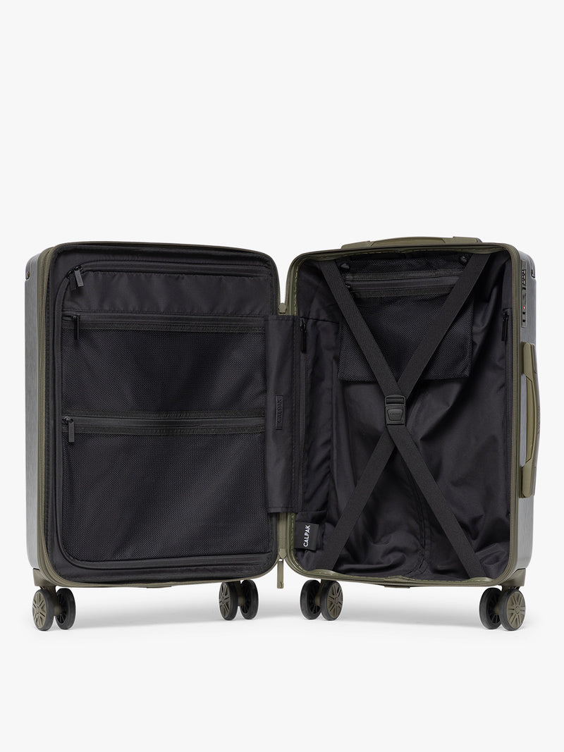 CALPAK Ambeur Large Luggage opened in dark green Pine