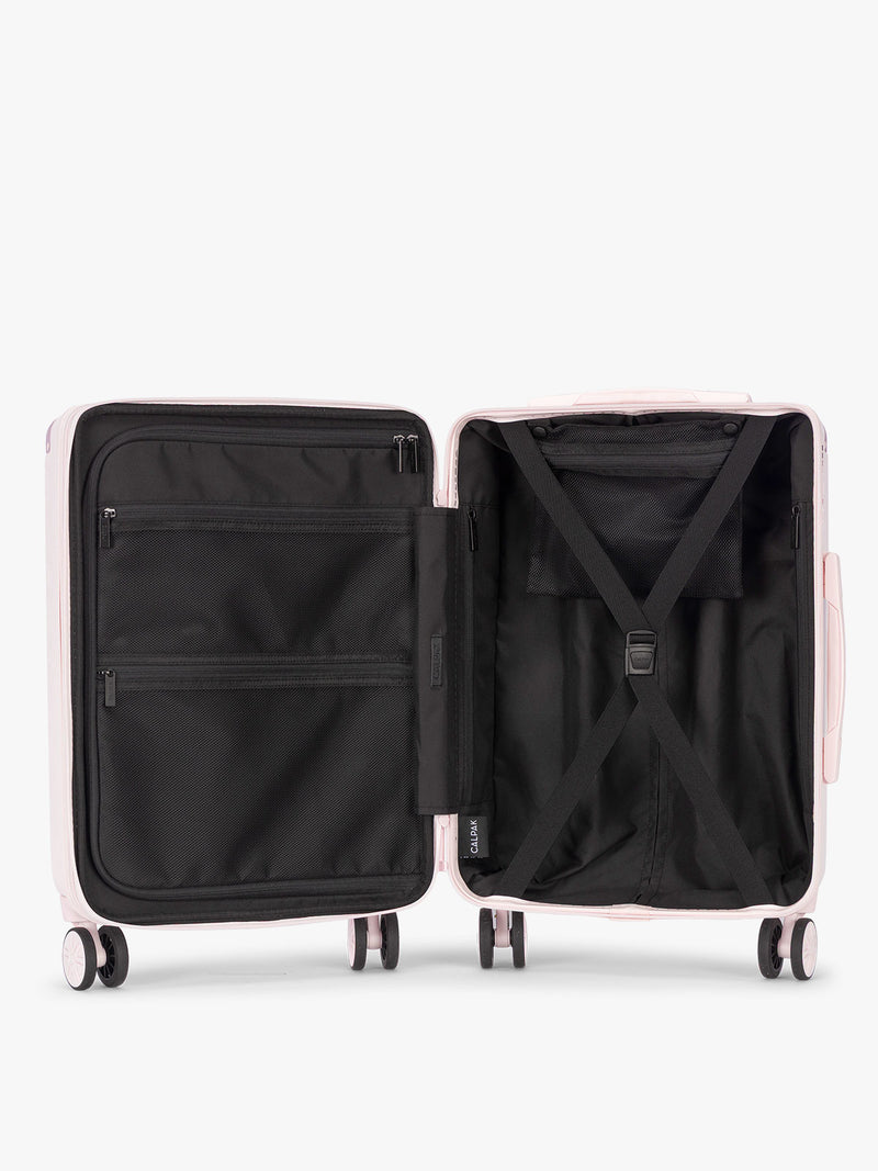 opened CALPAK Ambeur 3 piece in light pink Shell Pink in Carry On, Medium, Large sizes