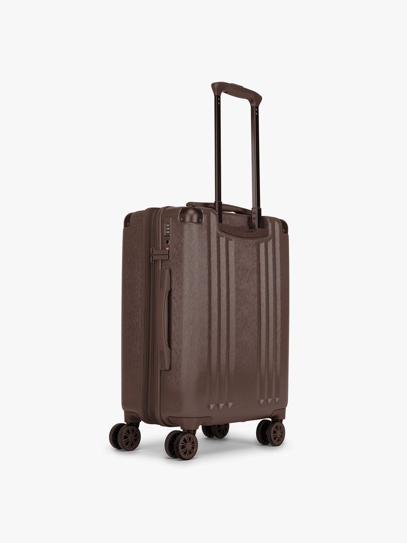 CALPAK Ambeur Carry On Luggage in brown Walnut with metallic look back view