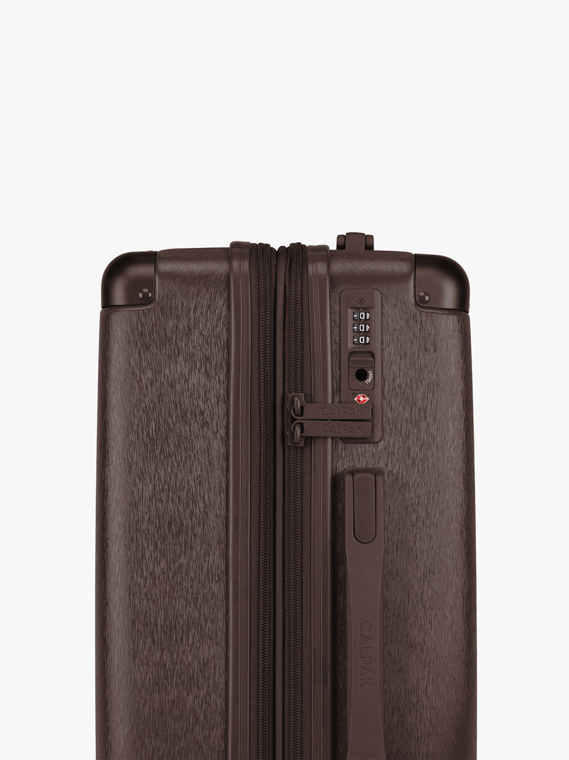 CALPAK Ambeur Carry On Luggage in brown Walnut with metallic look with TSA-approved lock